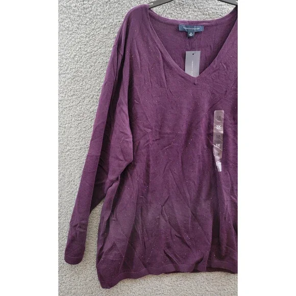 Tommy Hilfiger Plus Size Rhinestone Argyle Sweater Women's 3X Aubergine Pullover - Picture 5 of 15